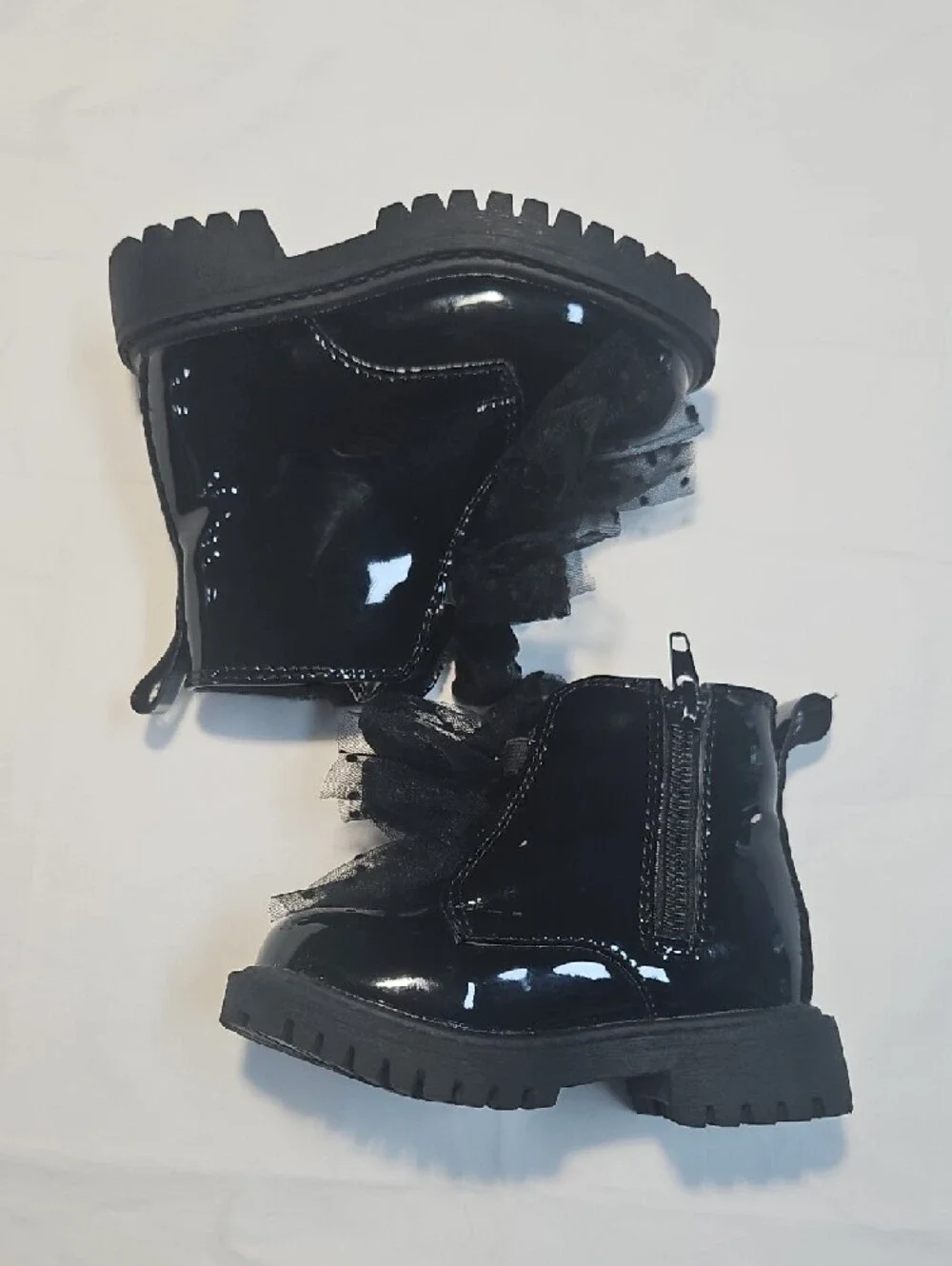 Jessica Simpson Daria Baby Patent Black Girls' Zipper Boots Tulle Bows Size 5